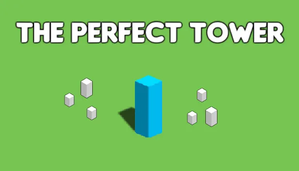 The Perfect Tower: a blue tower on a green field among white blocks